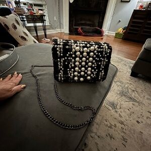 White House Black Market Black and White Pearl Crossbody Bag
